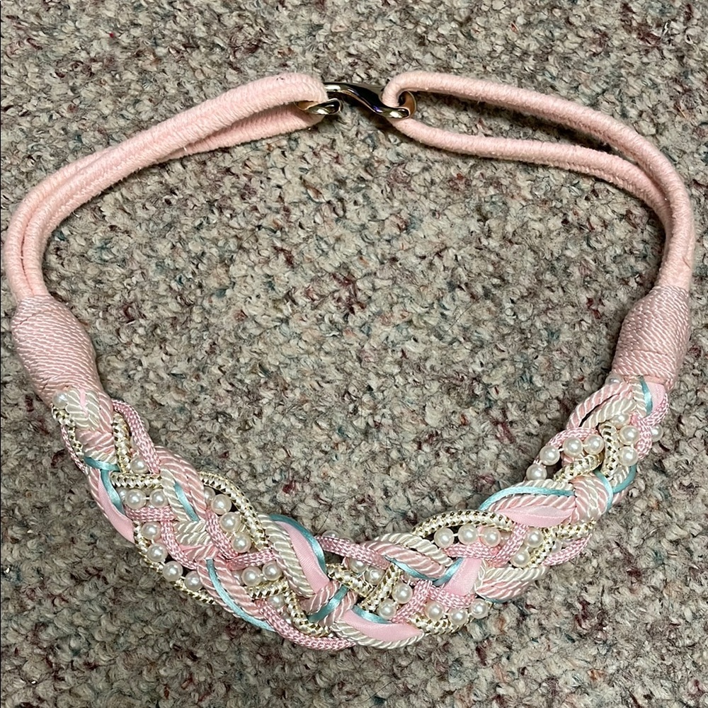 Pink Braided Pearl-Accent Necklace